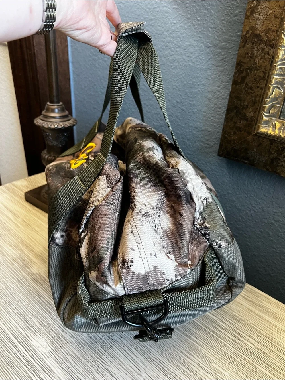 NEW!!! Cabela's Camouflage Small Duffel Bag with Yellow Logo